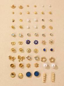 30 对时尚可爱蝴蝶结、心形、仿珍珠、花朵水晶耳钉套装，适合女孩的礼物