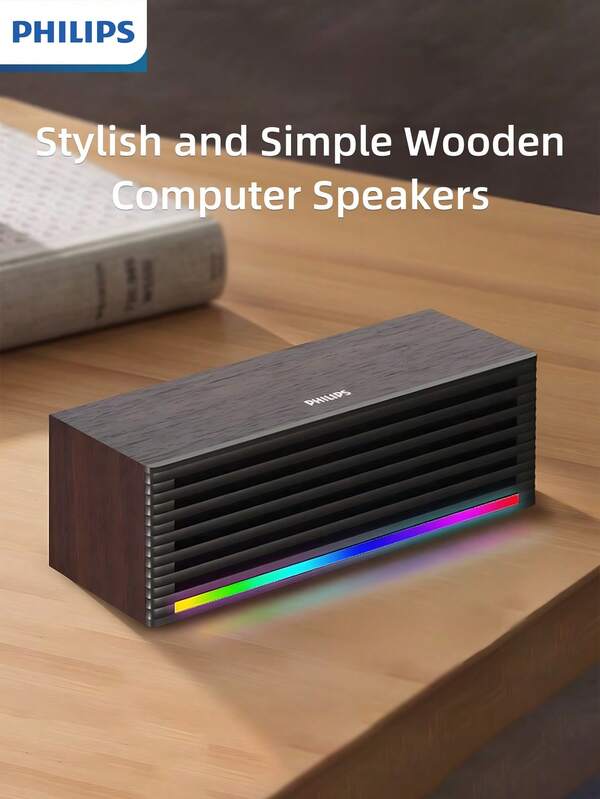 PHILIPS PHILIPS Portable Speakers, Stylish And Simple, Wooden Computer Speakers, Classic Retro Wood Grain Design And Solid Wood Shell, Full-Range Speakers 52mm High-Definition Speakers, Plug And Play, Widely Compatible