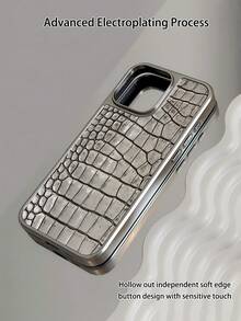 WeiMi 1pc Minimalist Crocodile Skin Pattern Silver Electroplated Waterproof Shockproof Anti-Slip Phone Case, Compatible With Apple Phones - Multicolor - View 2