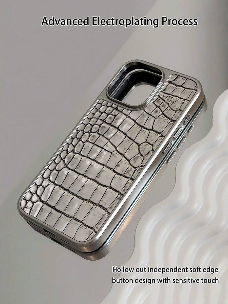 WeiMi 1pc Minimalist Crocodile Skin Pattern Silver Electroplated Waterproof Shockproof Anti-Slip Phone Case, Compatible With Apple Phones - Multicolor - View 1