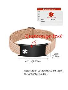 1 件定制医疗警报手链，不锈钢弹性可调节带，男女通用，休闲，独特，适合他、她、男朋友、女朋友、爸爸、妈妈、家人、祖父母、朋友、周年纪念、生日、毕业典礼、舞会、派对、父亲节，带卡 - 金色 - 查看 8