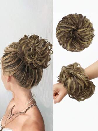 1 pieza Elegante coletero de pelo rizado falso, aspecto natural y esponjoso, sujetadores de coleta, ligas para el cabello, bandas de goma para el cabello, coleteros, cuerda para el cabello, liga elástica para el cabello