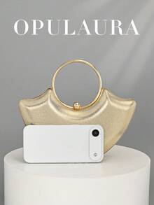 OpulAura 1 Stück eleganter glänzender Leder-Rundball Dekor, modisch goldene unregelmäßige Handtasche, geeignet für formelle Anlässe, Partys, Hochzeiten - Gold - Übersicht 4