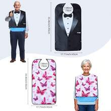 1pc/2pcs Fashionable Butterfly Pattern Apron, Multiple Designs, Clothing Protector, Foldable Bottom Pocket, Crumb Catcher, Dual Layer, Suitable For Adults, Elderly, And Caregiving - Multicolor - View 3