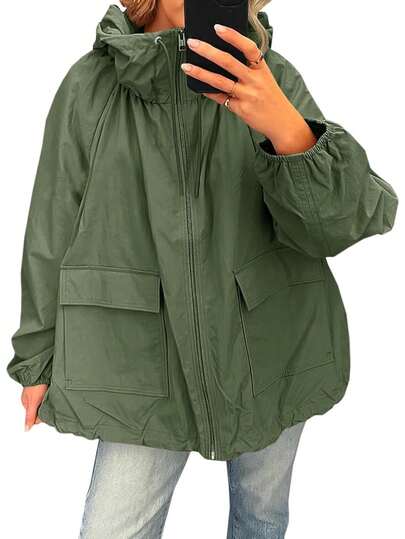  Fisoew Waterproof Raincoat Women Lightweight | Oversized Hooded Windbreaker Jacket With Pockets | Outdoor Travel Trench Coat | Fall Clothes