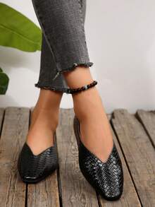 女式一脚蹬平底鞋，法式通勤休闲低跟乐福鞋，春秋季 - 黑色 - 查看 9