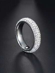 1pc Stainless Steel Crystal Rhinestone Couple Ring, Fashion European Style Jewelry