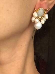 2 Pieces Of Baroque Pearl Turquoise Light Luxury Elegant Metal Multi-Color Women's Earrings, Suitable For Parties, Dances, Banquets, Parties, Daily Clothing Accessories - 彩色 - 查看 3