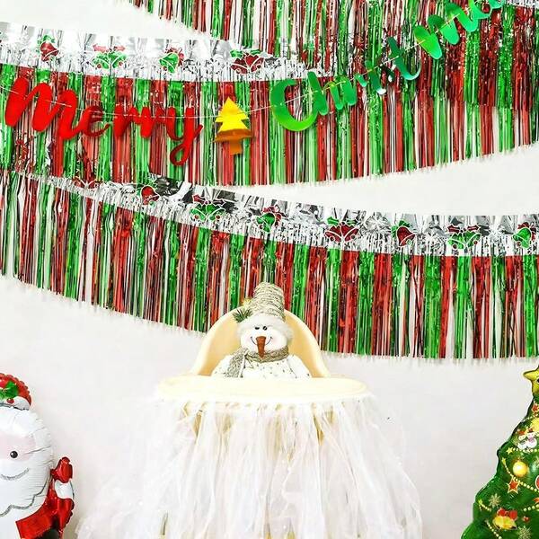 1 Pc Christmas Party Background Decoration Rain Curtain, Tri Color Mixed Tassel Decoration Curtain, Suitable For Home Christmas Background Decoration, Winter Festival Celebration Props, Stage Decoration Props, Home Christmas Outdoor Decoration Products, 2026 New Year Decoration, 2025 Christmas Gifts