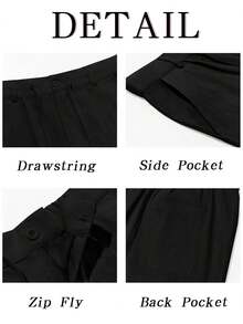 Men's Elastic Waist Beach Joggers Linen Cotton Drawstring Closure Lightweight Loose Style Yoga Ready - 黑色 - 查看 5