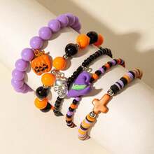 Conjunto de pulseras con cuentas con diseño de calavera de Halloween, pulseras únicas con encanto de ojo del diablo y murciélago