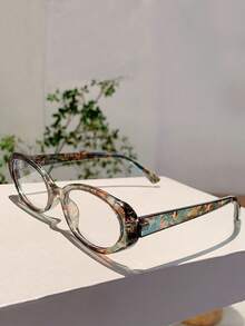 1 Pair New Personalized Oval Shaped Lightweight Eyeglasses, Fresh Korean Style, Minimalist Versatile Non-Prescription Clear Lenses - Green - View 4