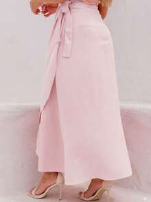 Women's Wrap Skirt With Viscose Lining - Baby Pink - View 4