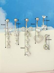 6pcs Dangle Belly Button Rings Piercing Jewelry For Women Stainless Steel Dangling 14g Belly Ring Pack With Heart Navel Piercing Body Jewelry Valentines,Mom,Mother,Mother's Day,Gift
