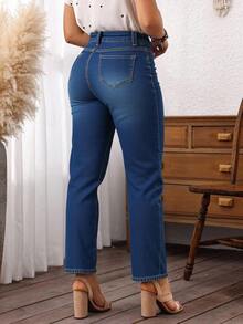 Jeans Rectos para Mujer de Excelente Calidad, Mezclilla Gruesa, Cintura Alta, Amolda Figura, Efecto Aumento de Pierna, Basico, Elegante, Casual. - Azul Marino - Ver 3