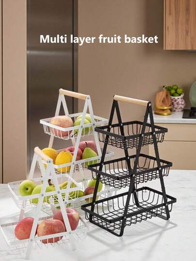 Cesta de frutas multicapa, cesta de almacenamiento de cocina, estantería desmontable de tres niveles, estantería de almacenamiento multifuncional, para sala de estar, cesta de almacenamiento de frutas secas y aperitivos