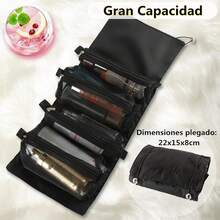 Bolsa de Maquillaje Plegable de Viaje Enrollable, Bolsa de Cosméticos 4 en 1 Desmontable Multifuncional, Bolsa de Aseo de Viaje Enrollable para Mujer con 4 Bolsas Desmontables de Malla, Colgante - Negro - Ver 6