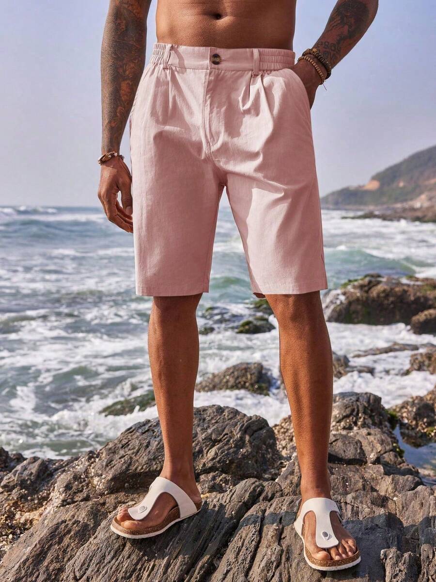 RefinAtti Men's Flat Front Chino Golf Shorts Casual Cotton Dress Work Shorts - Hồng - Xem 1