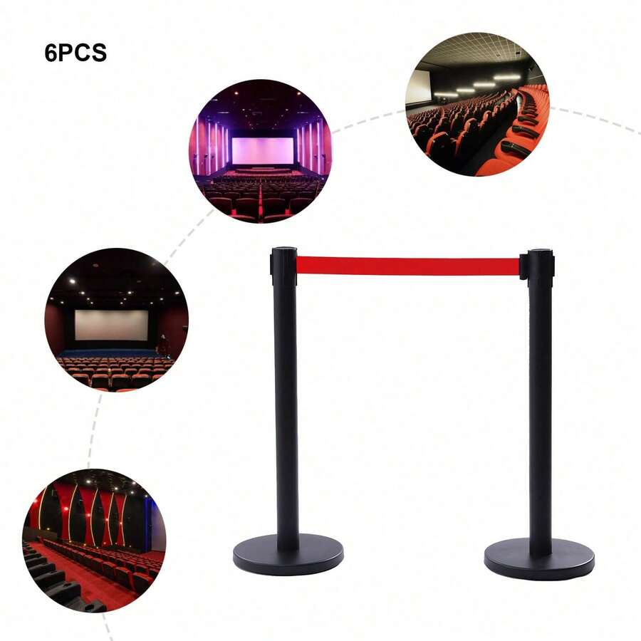 XIANXUS 6Pcs Stanchions, Crowd Control Barriers With 6.5' Retractable Belt, Stainless Steel Stanchion Posts Queue Line Pole - Black - View 1