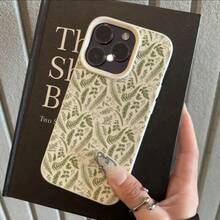 1pc TPU Material Fresh Green Leaf Pattern Phone Case Compatible With Iphone/ Phones - White - View 1
