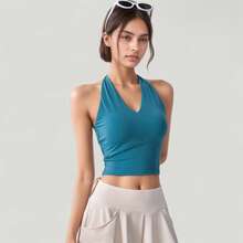 Women's Halter Neck Fitted Crop Top With Soft Stretch Fabric And Contoured Waist - Màu xanh ngọc - Xem 2