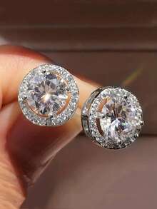 eTel LiKe 1 paire de boucles d'oreilles rondes à clous, accessoire de mode cadeau convenant pour un port quotidien - Argent - Voir 8