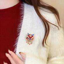 Classic Retro  Red Lion Dance Brooch With Artificial Crystal Decoration Traditional Chinese Design Ladies Art Celebration Accessories Suitable For All Seasons - 1 - Xem 5