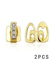 Hiphopowe, podwójne, puste w środku, serduszkowe grille na zęby, codzienne, pozłacane 14-karatowym złotem nakładki na zęby dla kobiet i mężczyzn, biżuteria, grille dentystyczne, popularne aparaty ortodontyczne hip-hop i ozdoby na zęby w stylu rap w Europie i Ameryce, złote zęby na Halloween, wydrążone wzory w kształcie serca i punkowe złocenie (dostawa losowa)