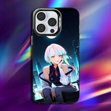 Custodia per telefono del gioco Cyberpunk E-Edgerunners, compatibile con 16, 15, 14, 13, 12, 11, Pro, Max, Plus, Mini, XS, SE, antiurto, nera opaca, con paraurti rigido