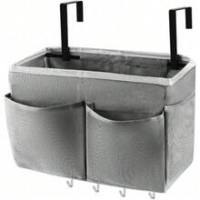 Bedside Storage Organizer 5 Pockets With 4 Hooks Hanging Storage Bag For Headboards/Bunk Bed (Grey)