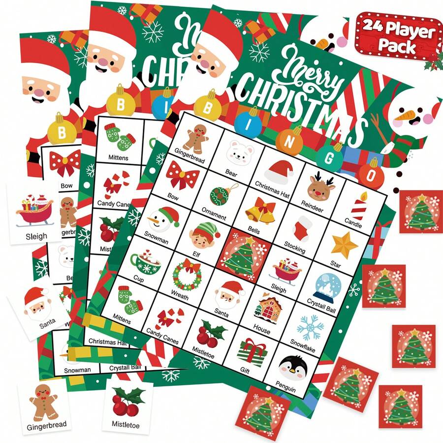 Weihnachts-Bingo-Spielset, enthält 560 Weihnachtsbaum-Marker, Feiertags-Partyspielkarten für Familientreffen, Gruppenaktivität, Weihnachtsthemenbezogene Unterhaltungsartikel