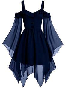 FRMUIC Renaissance Gothic Dress For Women Halloween Plus Size Witch Costume Butterfly Sleeve Medieval Steampunk Cosplay Dress - 03-Váy cổ điển màu xanh navy - Xem 1