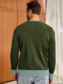 Men's Long Sleeve Button Down Knitted Cardigan Sweater With Pockets, Casual Style - Dark Grey - View 9