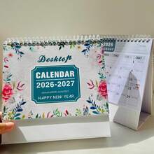 1 件 2026 年花卉日历，带月度计划的台历计划器，桌面装饰，涵盖 2026 年 1 月至 2027 年 7 月，倒计时日历，计划区，适合返校、办公室、家庭等