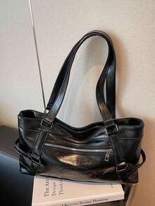 1 buc Geantă tote vintage de mare capacitate, Geantă crossbody vintage din PU, Set geantă de mână și portofel casual pentru femei, Genți tote pentru școală. Esențiale pentru facultate, Geantă de stradă și japoneză pentru femei Genți mari la modă pentru femei, Genți tote noi pentru femei