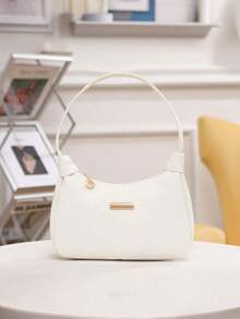 荔枝纹PU女士单肩包，时尚女士单肩包，纯色合成革拉链腕带手提包，涤纶内衬，多功能腋下饺子袋，荔枝纹亮片装饰腋下包，小众设计手提包，单肩包，街头风手提包，时尚简约，理想礼物。