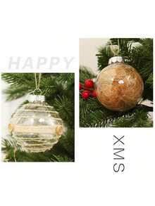 1 set/6 buc. Set ornamente de Crăciun bej cu globuri, set de globuri de Crăciun cu sfoară transparentă PET, decorațiuni rustice pentru bradul de Crăciun, potrivite pentru decorul camerei, decorul casei, decorul dormitorului, decorațiuni de Crăciun, decorul de perete, decorul de Crăciun pentru casă, decorațiuni de ziua de naștere