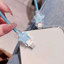 2pcs 3d Blue Star Pattern Data Cable Protector Charger Protector