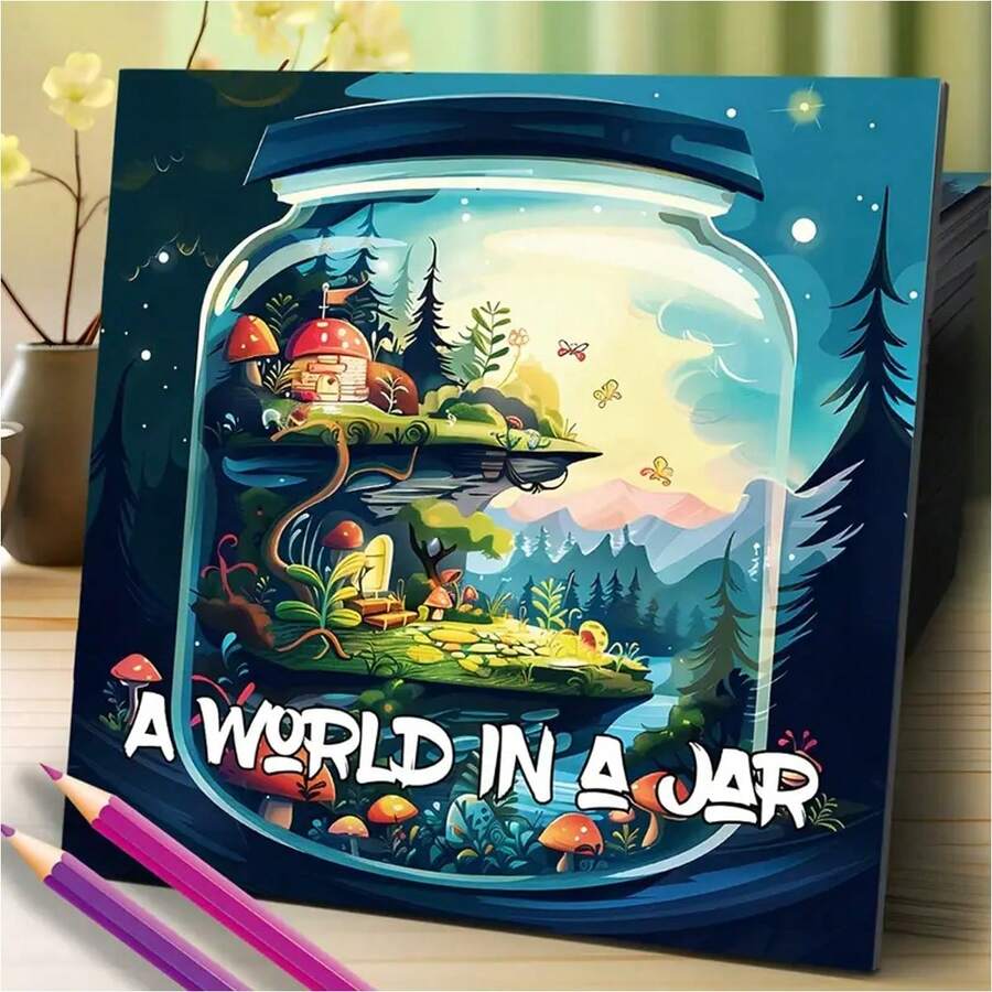 1pc Enchanted Forest In A Jar Adult Coloring Book - Vibrant Fairy Tale Scene With Mushrooms, Butterflies, And A Whimsical House - Ideal For Birthday, Christmas, Halloween, And Party Gifts, Party Coloring Book | Whimsical Illustration | Detailed Coloring - Ảo thuật - Xem 1