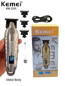 Kemei Professional Barber Hair Trimmer, Metal Body Hair Clipper For Men T-Blade Trimming, 0mm Zero Gapped Carving Clipper KM-2293 Scuplting Clipper , Men's Gift Birthday - Silver - View 10