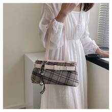 Vintage Plaid Shoulder Bag| Checkered Tote With Pendant, Perfect For Commute, Shopping & Holiday Gifts - Hồng - Xem 6