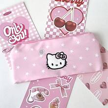 Sanrio 1 pièce Trousse à crayons rose étoile Hello chat, sac de rangement de papeterie de haute qualité pour étudiant, organisateur de bureau simple