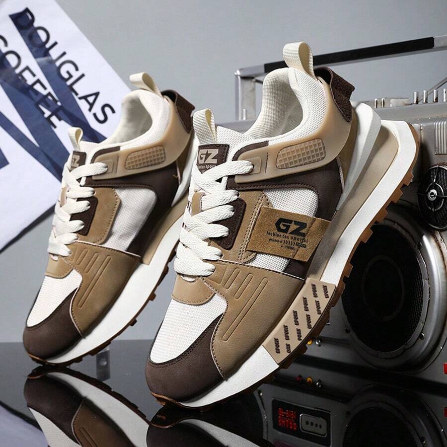 Men's Vintage Old School Style Sneakers, Comfy Non Slip Durable Lace Up Shoes For Men's Outdoor Activities - màu nâu - Xem 1