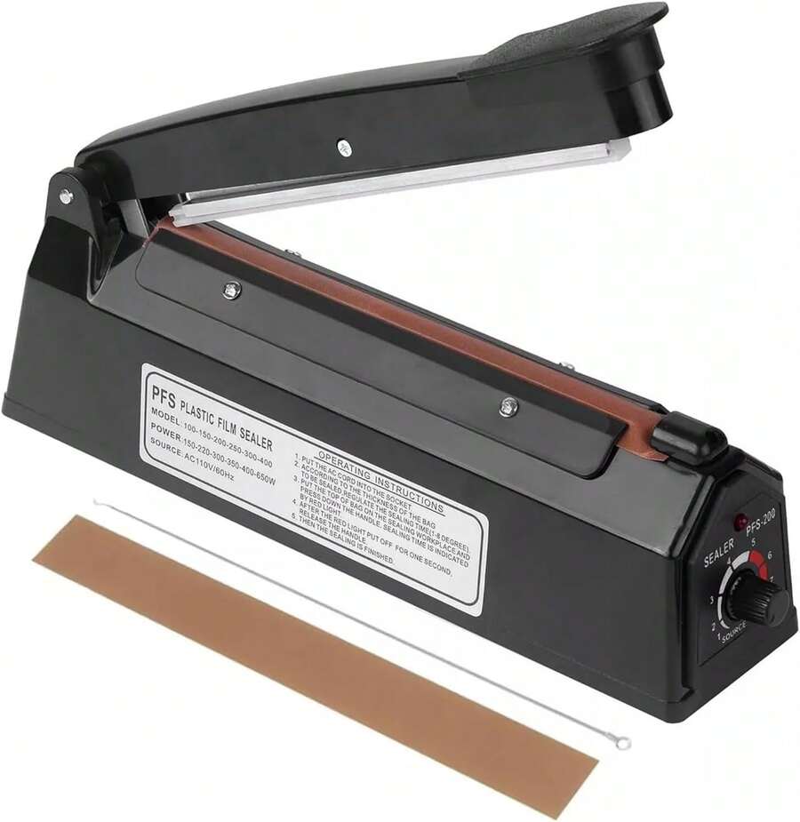 Máquina de Sellado por Pulso de 20cm, Máquina de Sellado Manual por Presión y Calor, Máquina de Sellado para Almacenamiento Doméstico, Sellado y a Prueba de Humedad, etc. - Negro - Ver 1