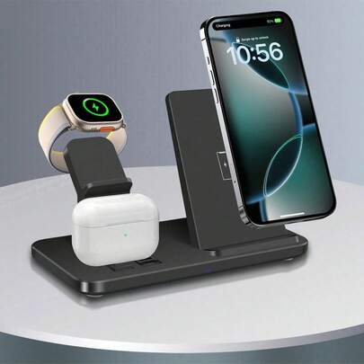Fast Charging Dock Station For Multiple Devices - 3 In 1 Wireless Charger Stand Compatible With IPhone 17/16/15/14/13/12/11/Pro/Max/XS/XR/X/8/Plus, Compatible With Apple Watch Ultra/11/10/9/8/7/6/5/4/3/2/SE, Compatible With AirPods 4 3 Pro
