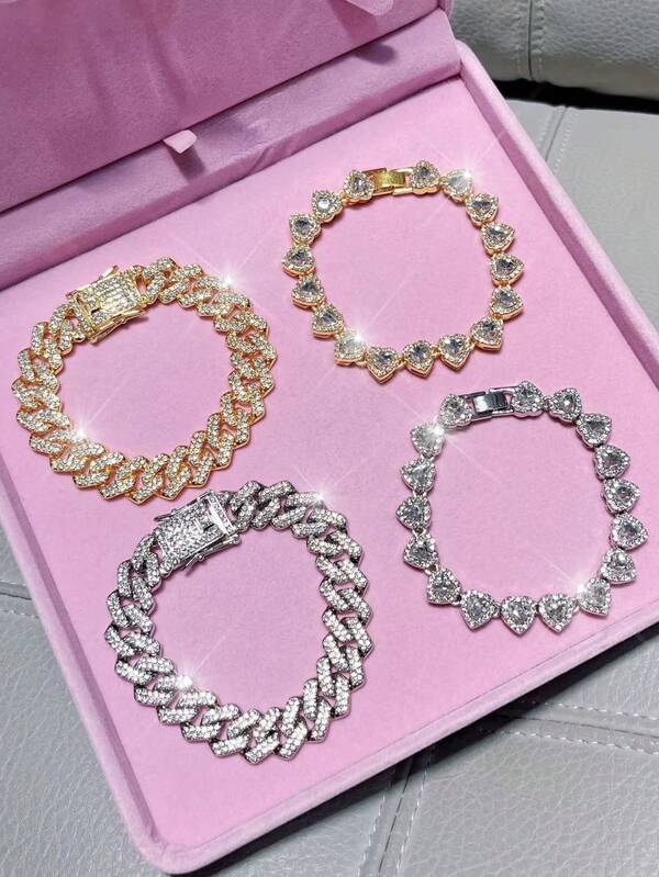 Conjunto de joyas de pulsera de moda para mujer con encantos de estilo hip hop, punk y elegante en forma de corazón, perfecto para fiestas de rap, baile callejero, festivales de música, uso diario en exteriores y en el hogar. Un regalo ideal para cumpleaños, , San Valentín, Acción de Gracias y Navidad.
