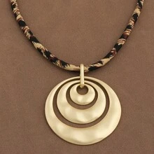 1pc 2025 New Luxury Vintage Leopard Print Rope Necklace, Matte Gold Hammered Floral Pendant Necklace, Suitable For Women's Daily Wear, 18 Inches + 2 Inches Extension Chain - Circles - View 2
