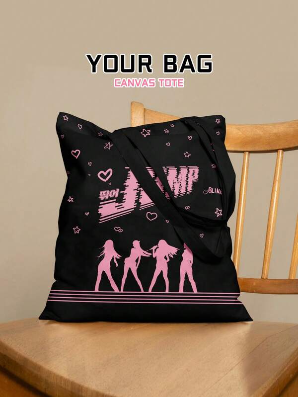 Bolsa de compras de mano con estampado de salto - Estilo BLINK de Kpop, Bolso de lona reutilizable, regalo perfecto de Navidad y Halloween para fans de Kpop