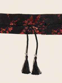 1pc Women's Vintage Embroidered Black Wide Waist Belt, Traditional Chinese Style Fabric Belt, Suitable For Dresses And Casual Wear, Easy To Hand Wash, Woven Design, Matching Dresses, Gowns, Coats, Suitable For Parties, Casual Outings, Campus, Dates, Daily Commute, Christmas, New Year