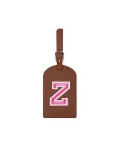 1 Etichetta per bagaglio con iniziale approvata TSA, con ricamo a lettera rosa su asciugamano, etichetta per bagaglio in pelle PU personalizzata con lettera da A a Z e scheda aziendale con pellicola protettiva, etichetta da viaggio bianca e carina a forma di lettera per uomo e donna, accessori da viaggio come zaino, borsa da palestra, bagaglio, essenziali per il ritorno a scuola